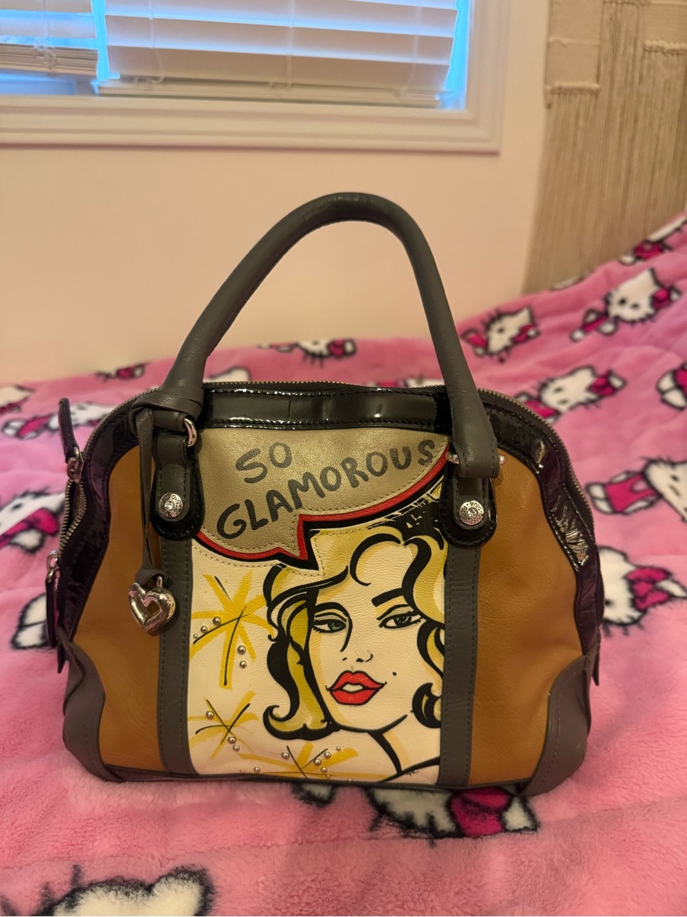 Brighton So Glamorous Pop-Art Satchel Handbag - Brown, Black, Cream, Yellow, Red